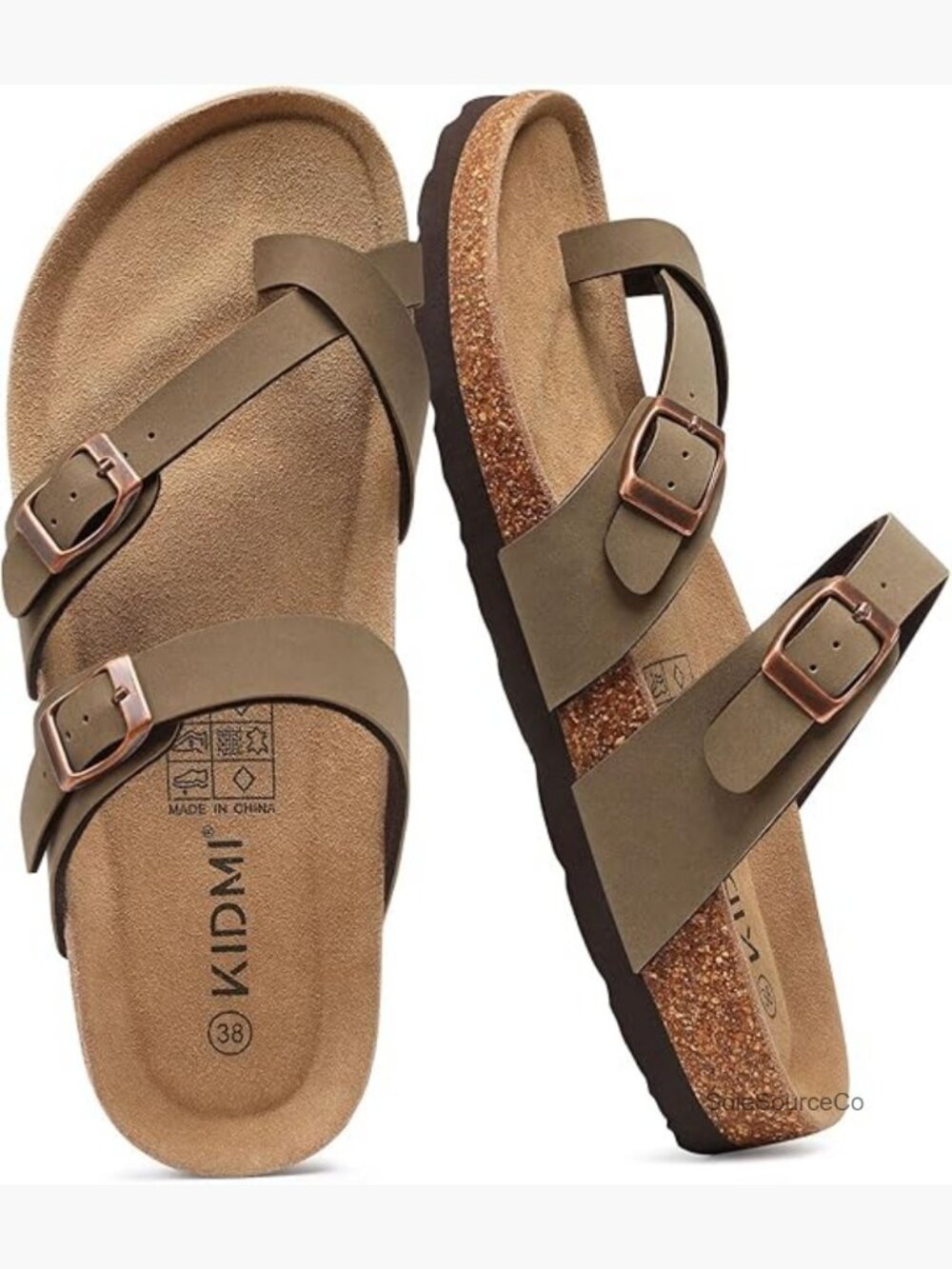 Cork Footbed Slide Sandals with Toe Loop Adjustable Buckle Comfort Summer